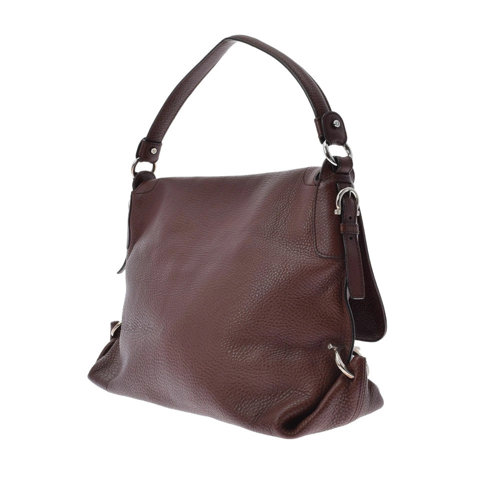 Salvatore Ferragamo Bag Embossed Calfskin Gancini Hobo Brown
